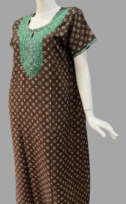 Brown Embroidery Soft Free Size Nighty . Soft Breathable Fabric | Laces and Frills - Laces and Frills