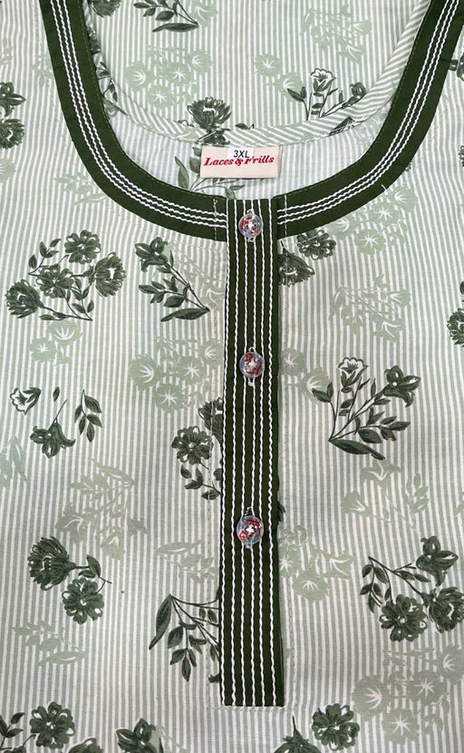 Green Floral Soft Cotton 3XL Nighty . Soft Breathable Fabric | Laces and Frills - Laces and Frills