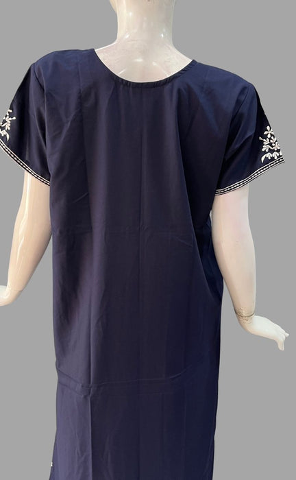 Navy Blue Embroidery Soft Free Size Nighty . Soft Breathable Fabric | Laces and Frills - Laces and Frills