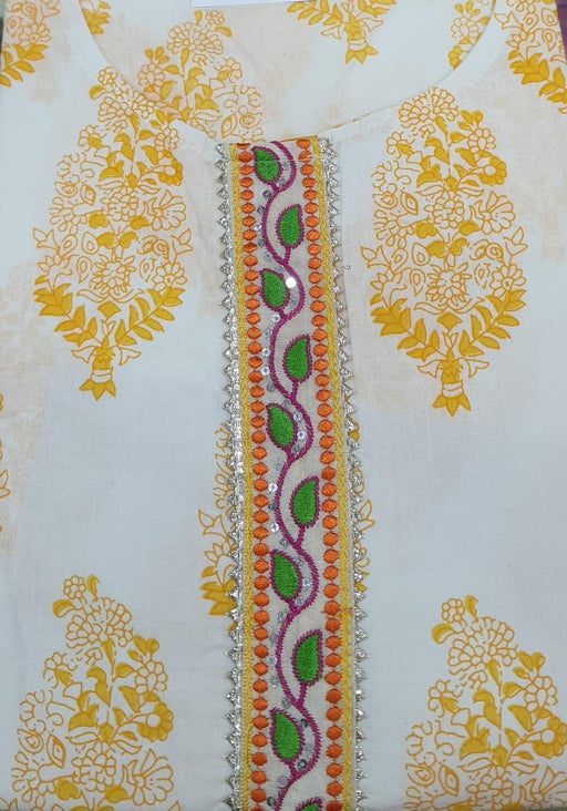 White /Yellow Bouquet Jaipuri Cotton Kurti.Pure Versatile Cotton. | Laces and Frills - Laces and Frills