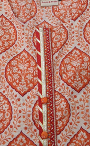 Orange Motif Jaipuri Cotton Kurti. Pure Versatile Cotton. | Laces and Frills - Laces and Frills