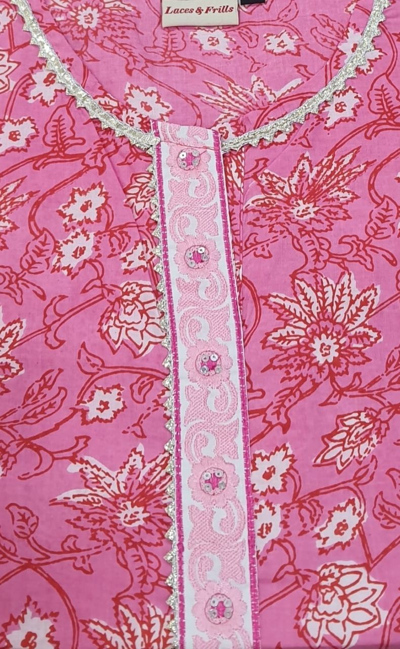 Pink Garden Jaipuri Cotton Kurti. Pure Versatile Cotton. | Laces and Frills - Laces and Frills