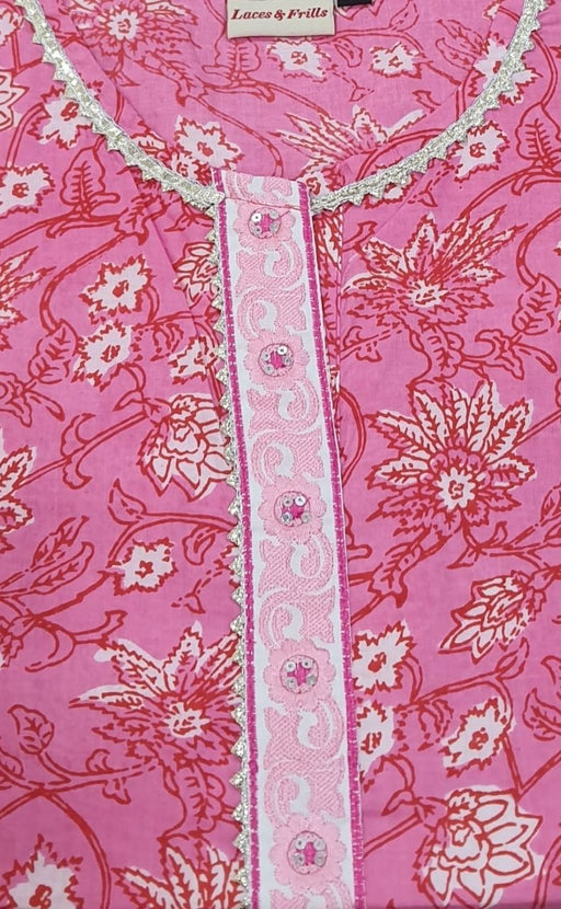 Pink Garden Jaipuri Cotton Kurti. Pure Versatile Cotton. | Laces and Frills - Laces and Frills