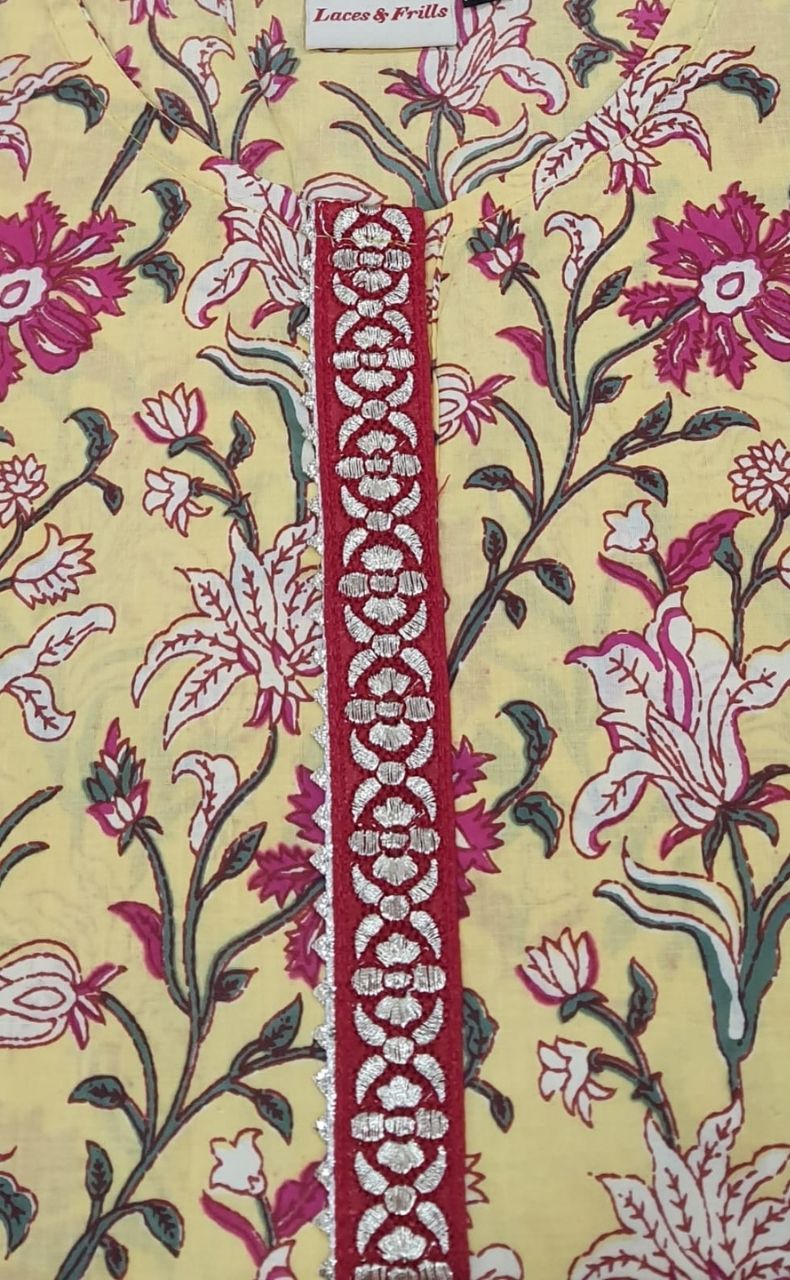 Yellow Garden Jaipuri Cotton Kurti. Pure Versatile Cotton. | Laces and Frills - Laces and Frills
