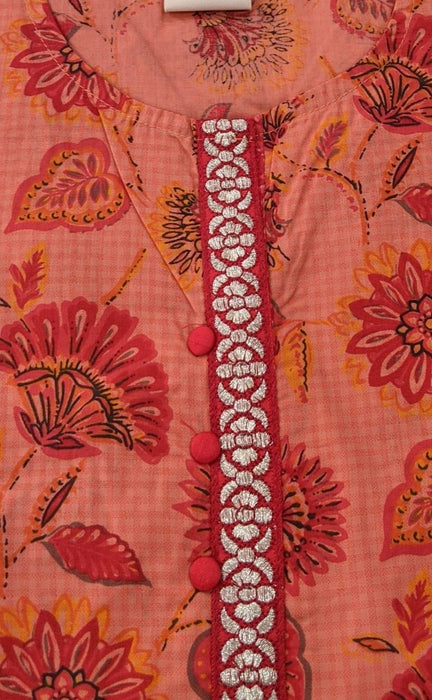 Orange Flora Jaipuri Cotton Kurti. Pure Versatile Cotton. | Laces and Frills - Laces and Frills