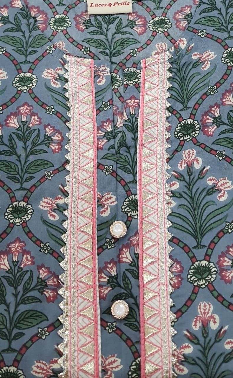 Ash Grey/Peach Garden Jaipuri Cotton Kurti. Pure Versatile Cotton. | Laces and Frills - Laces and Frills