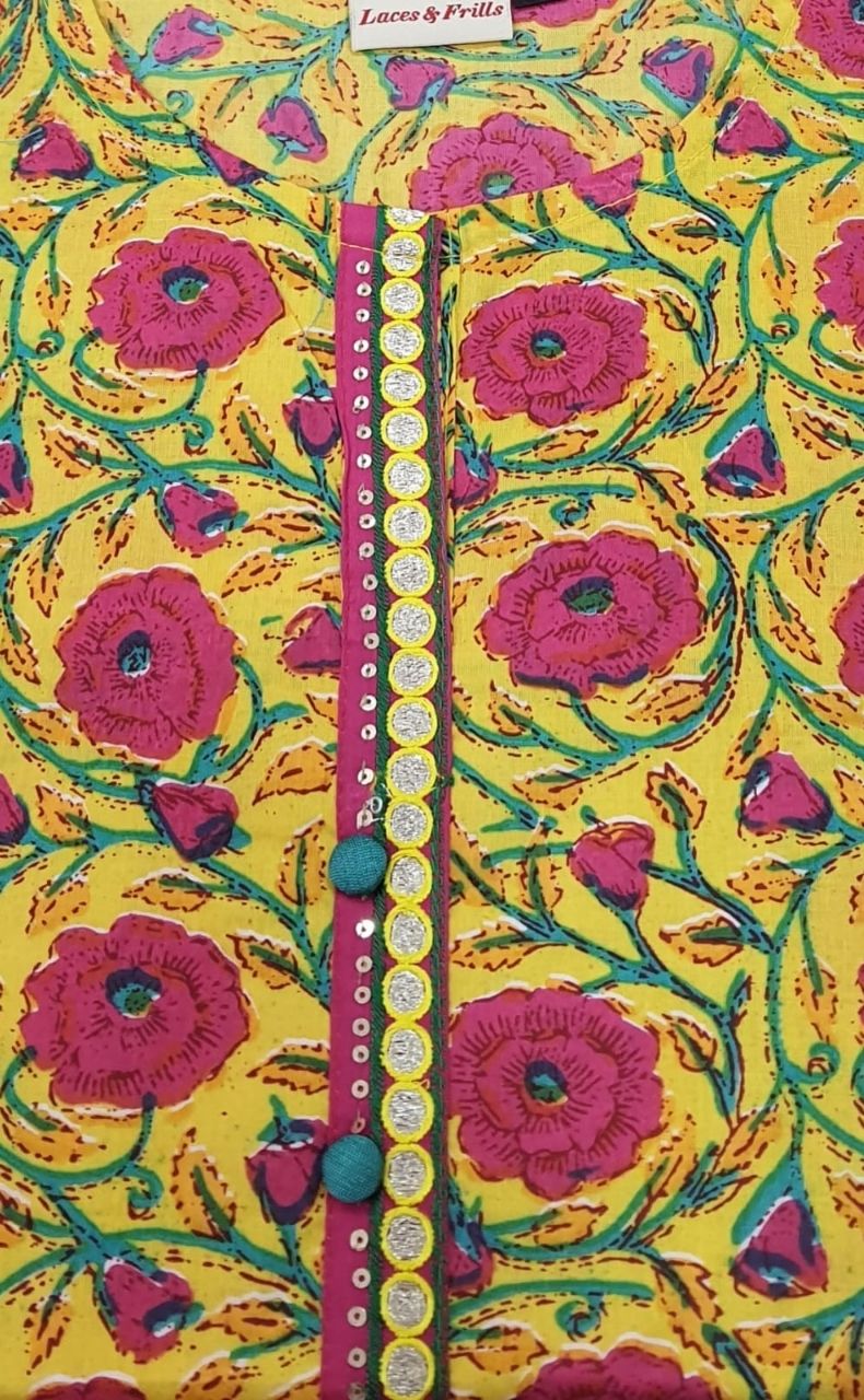 Yellow Garden Jaipuri Cotton Kurti. Pure Versatile Cotton. | Laces and Frills - Laces and Frills