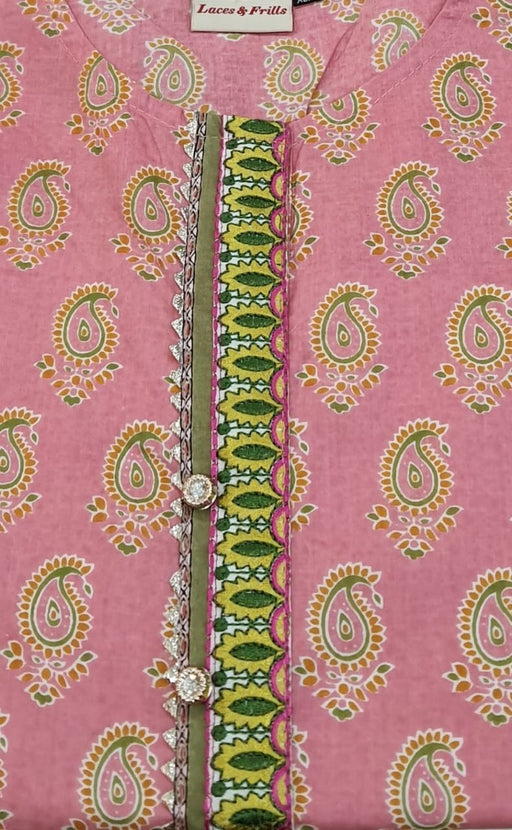 Peach Pink Motif Jaipuri Cotton Kurti. Pure Versatile Cotton. | Laces and Frills - Laces and Frills