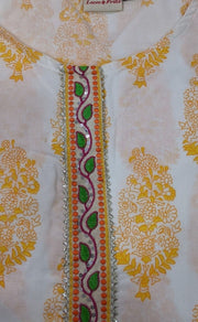 White/Yellow Garden Jaipuri Cotton Kurti. Pure Versatile Cotton. | Laces and Frills - Laces and Frills