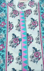 White/Sea Green Floral Motif Jaipuri Cotton Kurti. Pure Versatile Cotton. | Laces and Frills - Laces and Frills