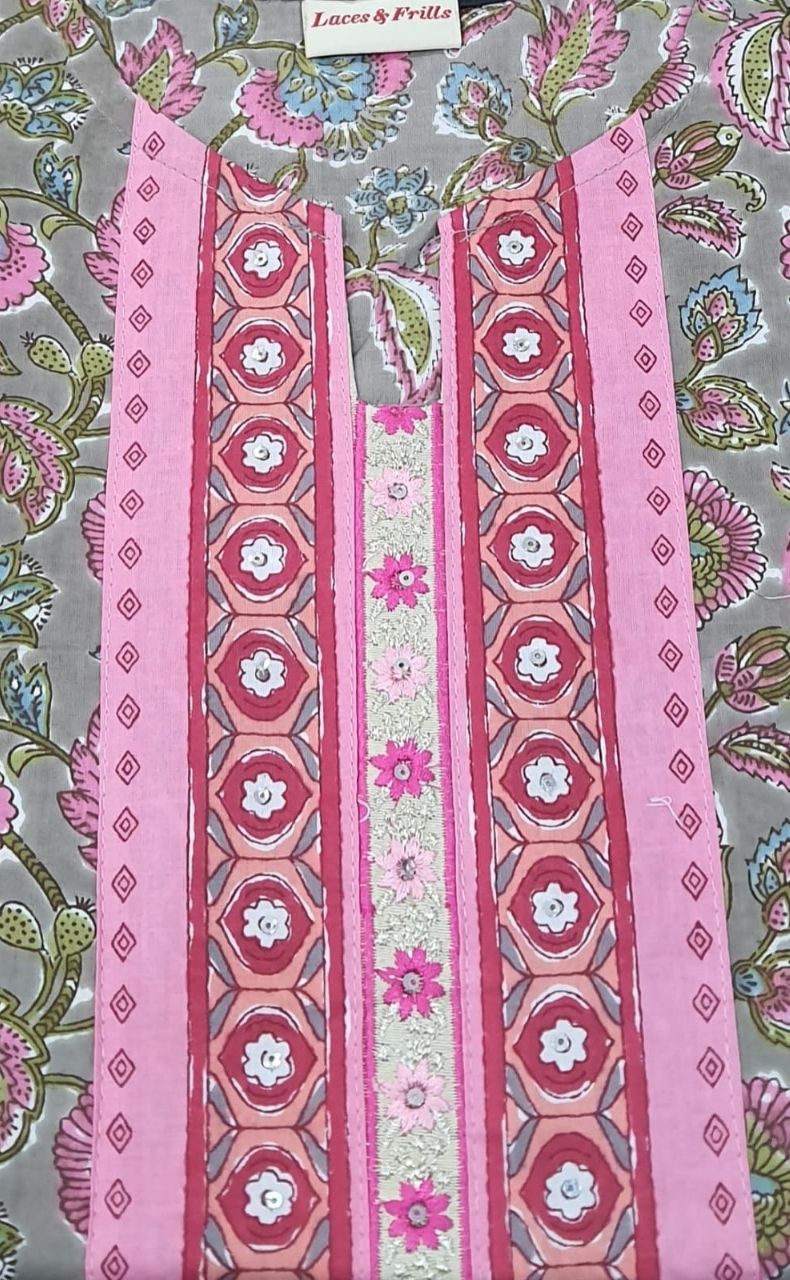 Beige Garden Jaipuri Cotton Kurti. Pure Versatile Cotton. | Laces and Frills - Laces and Frills