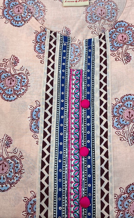 Peach Flora Jaipuri Cotton Kurti. Pure Versatile Cotton. | Laces and Frills - Laces and Frills