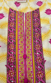 Off White/Yellow Flora Jaipuri Cotton Kurti. Pure Versatile Cotton. | Laces and Frills - Laces and Frills