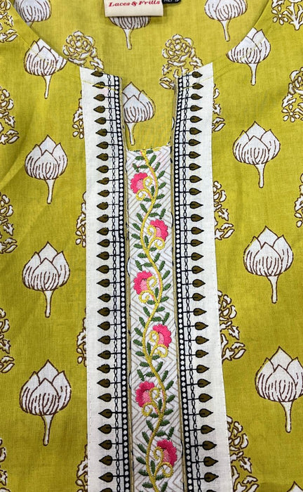 Mustard Flora Jaipuri Cotton Kurti. Pure Versatile Cotton. | Laces and Frills - Laces and Frills