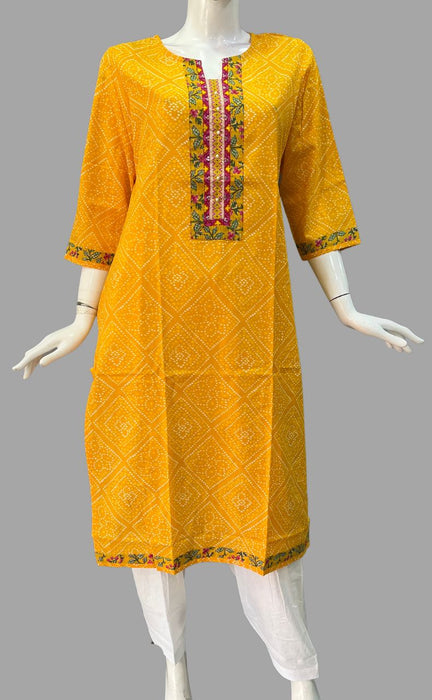 Yellow Bandini Jaipuri Cotton Kurti. Pure Versatile Cotton. | Laces and Frills - Laces and Frills