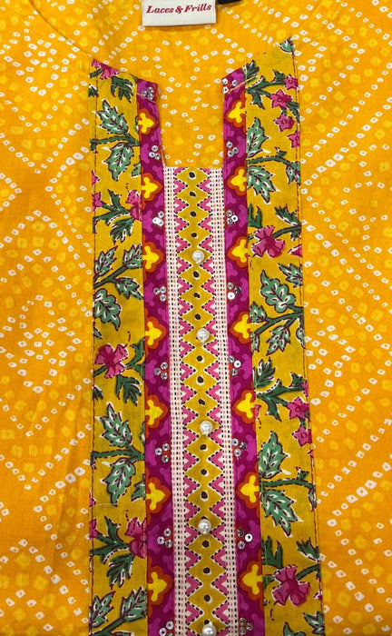 Yellow Bandini Jaipuri Cotton Kurti. Pure Versatile Cotton. | Laces and Frills - Laces and Frills