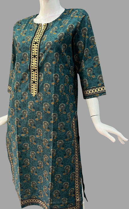 Peacock Blue Floral Jaipuri Cotton Kurti. Pure Versatile Cotton. | Laces and Frills - Laces and Frills
