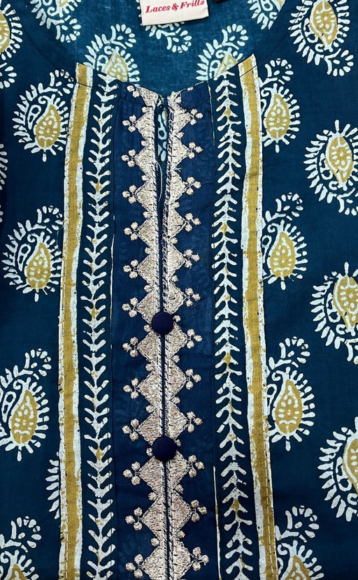 Indigo Blue Motif Jaipuri Cotton Kurti. Pure Versatile Cotton. | Laces and Frills - Laces and Frills