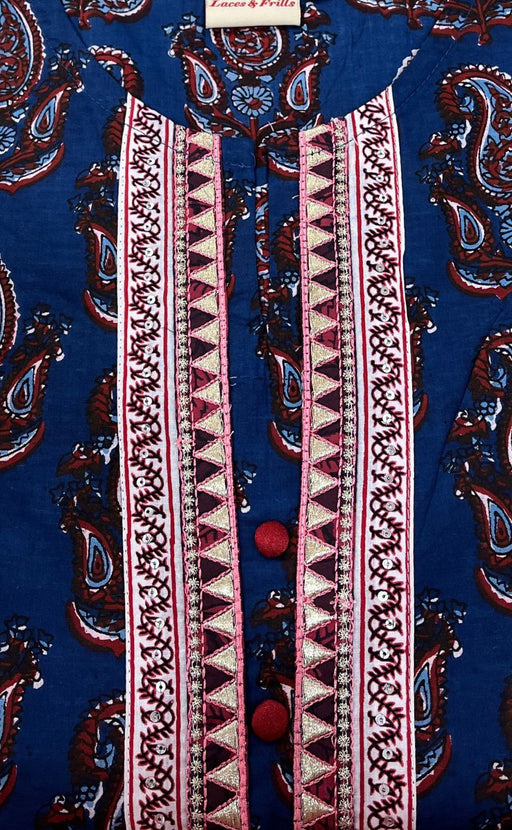 Blue Motif Jaipuri Cotton Kurti. Pure Versatile Cotton. | Laces and Frills - Laces and Frills