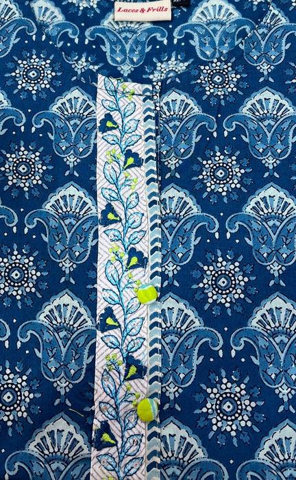 Indigo Blue Motif Jaipuri Cotton Kurti. Pure Versatile Cotton. | Laces and Frills - Laces and Frills