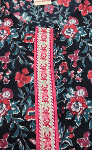 Black/Red Flora Jaipuri Cotton Kurti. Pure Versatile Cotton. | Laces and Frills - Laces and Frills