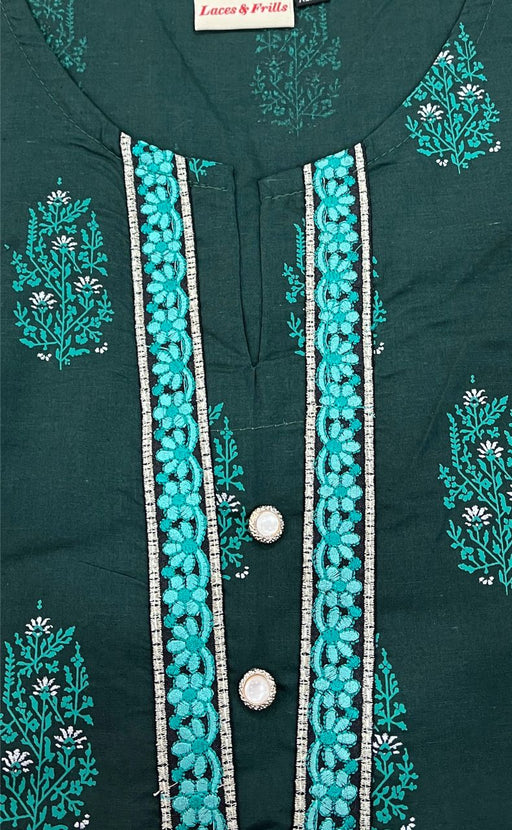 Bottle Green Garden Jaipuri Cotton Kurti. Pure Versatile Cotton. | Laces and Frills - Laces and Frills