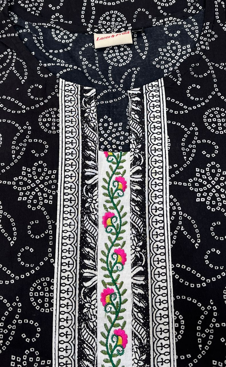 Black Bandini Jaipuri Cotton Kurti. Pure Versatile Cotton. | Laces and Frills - Laces and Frills