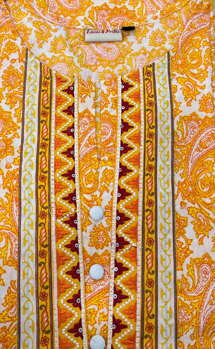 Yellow Manga Print Jaipuri Cotton Kurti. Pure Versatile Cotton. | Laces and Frills - Laces and Frills