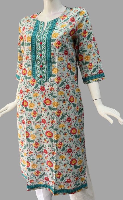 Light Sky Blue/Red Garden Jaipuri Cotton Kurti. Pure Versatile Cotton. | Laces and Frills - Laces and Frills