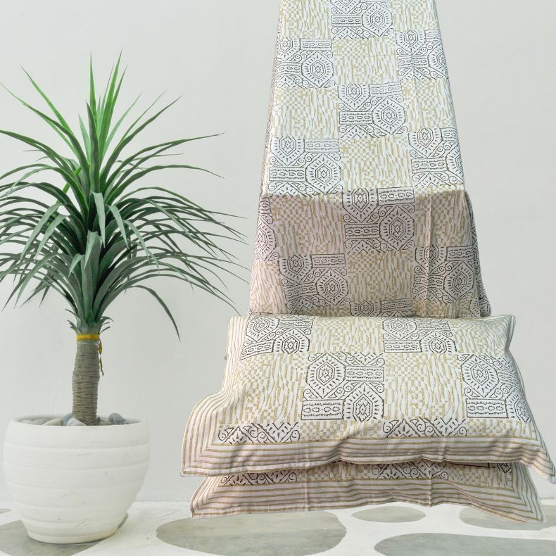 Mehndi Green Mughal Double Bedsheet with Pillow Covers|108" x 108"| Laces and Frills - Laces and Frills