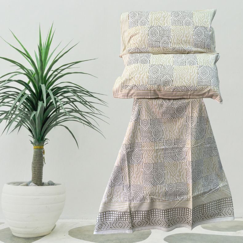 Mehndi Green Mughal Double Bedsheet with Pillow Covers|108" x 108"| Laces and Frills - Laces and Frills