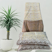 Mustard Mughal Double Bedsheet with Pillow Covers|108" x 108"| Laces and Frills - Laces and Frills