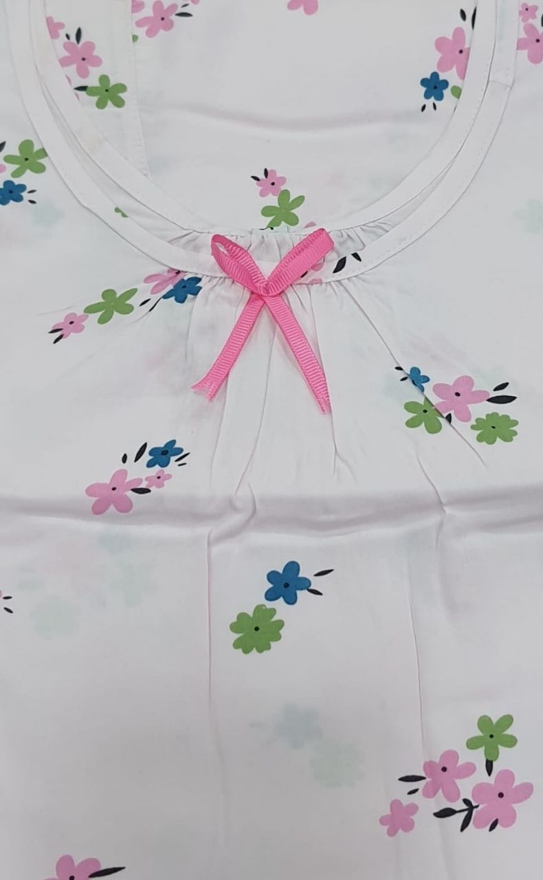 Baby Pink Tiny Flora Short Nighty | Knee Length Nighty | Laces and Frills - Laces and Frills