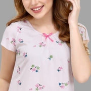 Baby Pink Tiny Flora Short Nighty | Knee Length Nighty | Laces and Frills - Laces and Frills