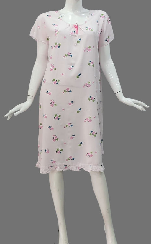 Baby Pink Tiny Flora Short Nighty | Knee Length Nighty | Laces and Frills - Laces and Frills