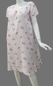 Baby Pink Tiny Flora Short Nighty | Knee Length Nighty | Laces and Frills - Laces and Frills