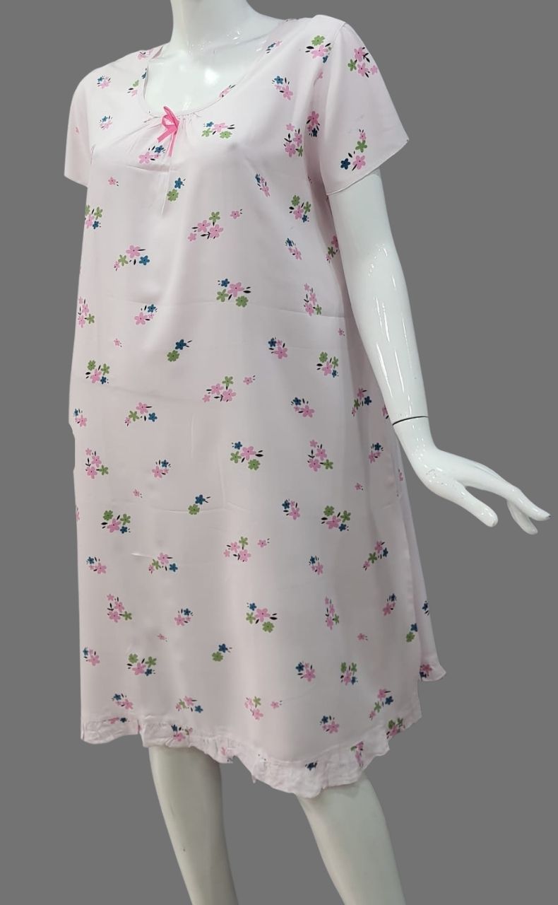 Baby Pink Tiny Flora Short Nighty | Knee Length Nighty | Laces and Frills - Laces and Frills