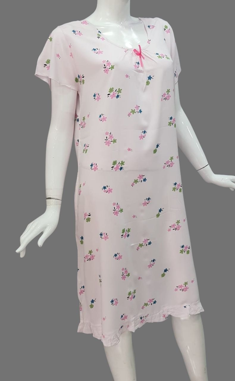 Baby Pink Tiny Flora Short Nighty | Knee Length Nighty | Laces and Frills - Laces and Frills