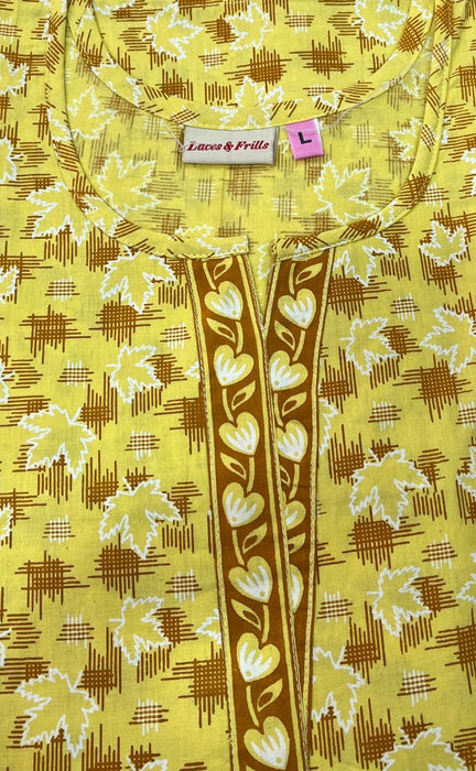 Yellow Leaves Pure Cotton Free Size Nighty . Pure Durable Cotton | Laces and Frills - Laces and Frills