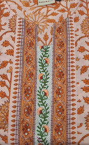 Peach/Orange Floral Kurti With Pant And Dupatta Set  .Pure Versatile Cotton. | Laces and Frills - Laces and Frills
