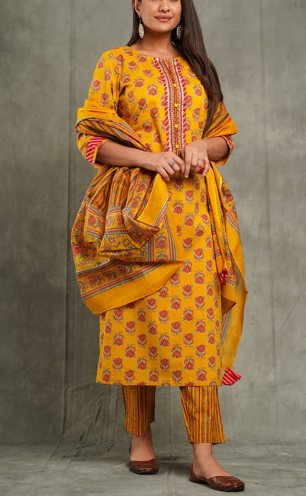 Buy Yellow Floral Printed Cotton Kurta And Pants Co-ord Set Online - W for  Woman