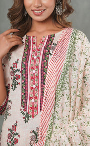 Baby Pink Floral Kurti With Pant And Dupatta Set  .Pure Versatile Cotton. | Laces and Frills - Laces and Frills