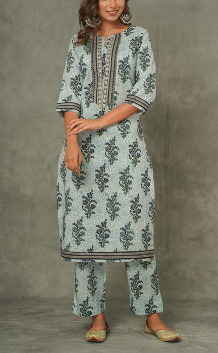 Blue Garden Kurti With Pant And Dupatta Set  .Pure Versatile Cotton. | Laces and Frills - Laces and Frills