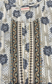 Off White/Grey Floral Kurti With Pant And Dupatta Set  .Pure Versatile Cotton. | Laces and Frills - Laces and Frills