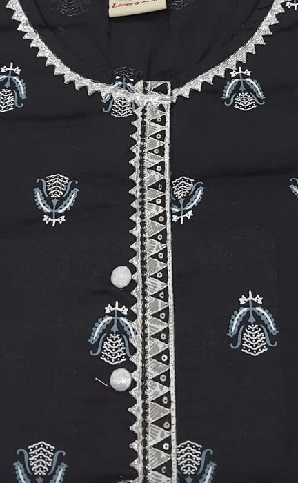 Black Motif Kurti With Pant And Dupatta Set  .Pure Versatile Cotton. | Laces and Frills - Laces and Frills