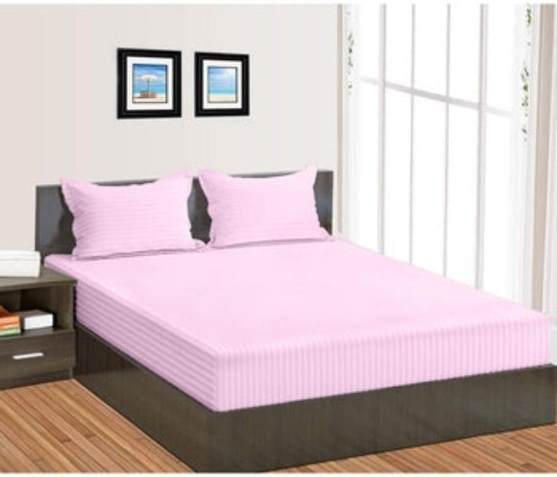 Baby Pink Stripes Double Bedsheet with Pillow Covers/90" x 108" - Laces and Frills