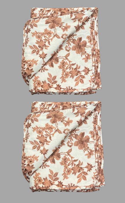 Blanket | Dohar. White/Brown Floral, Soft & Cozy. Two Pc Single bed Reversible | Laces and Frills - Laces and Frills