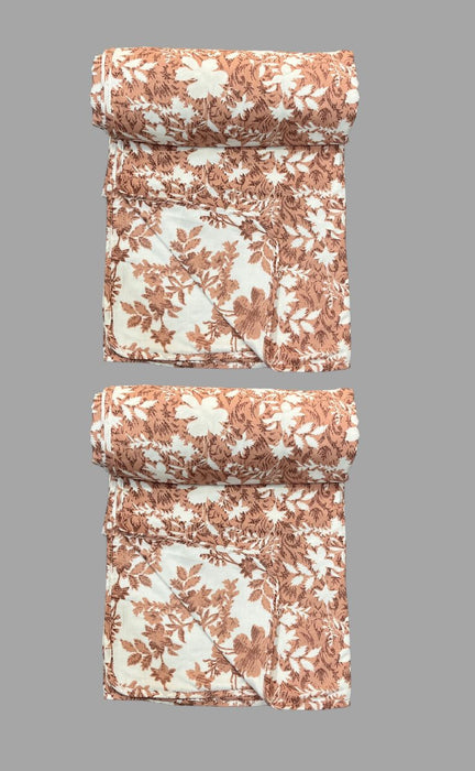 Blanket | Dohar. White/Brown Floral, Soft & Cozy. Two Pc Single bed Reversible | Laces and Frills - Laces and Frills