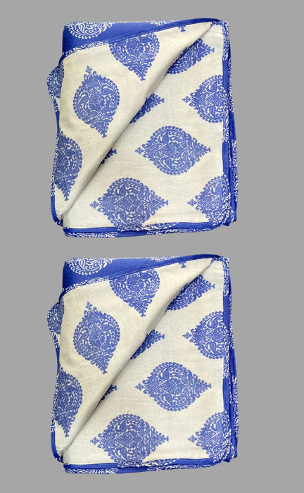 Blanket | Dohar. Blue/ White Motif, Soft & Cozy. Two Pc Single bed Reversible | Laces and Frills - Laces and Frills