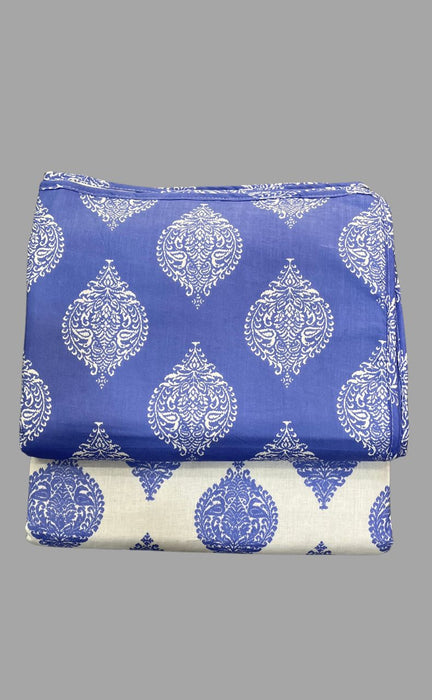 Blanket | Dohar. Blue/ White Motif, Soft & Cozy. Two Pc Single bed Reversible | Laces and Frills - Laces and Frills